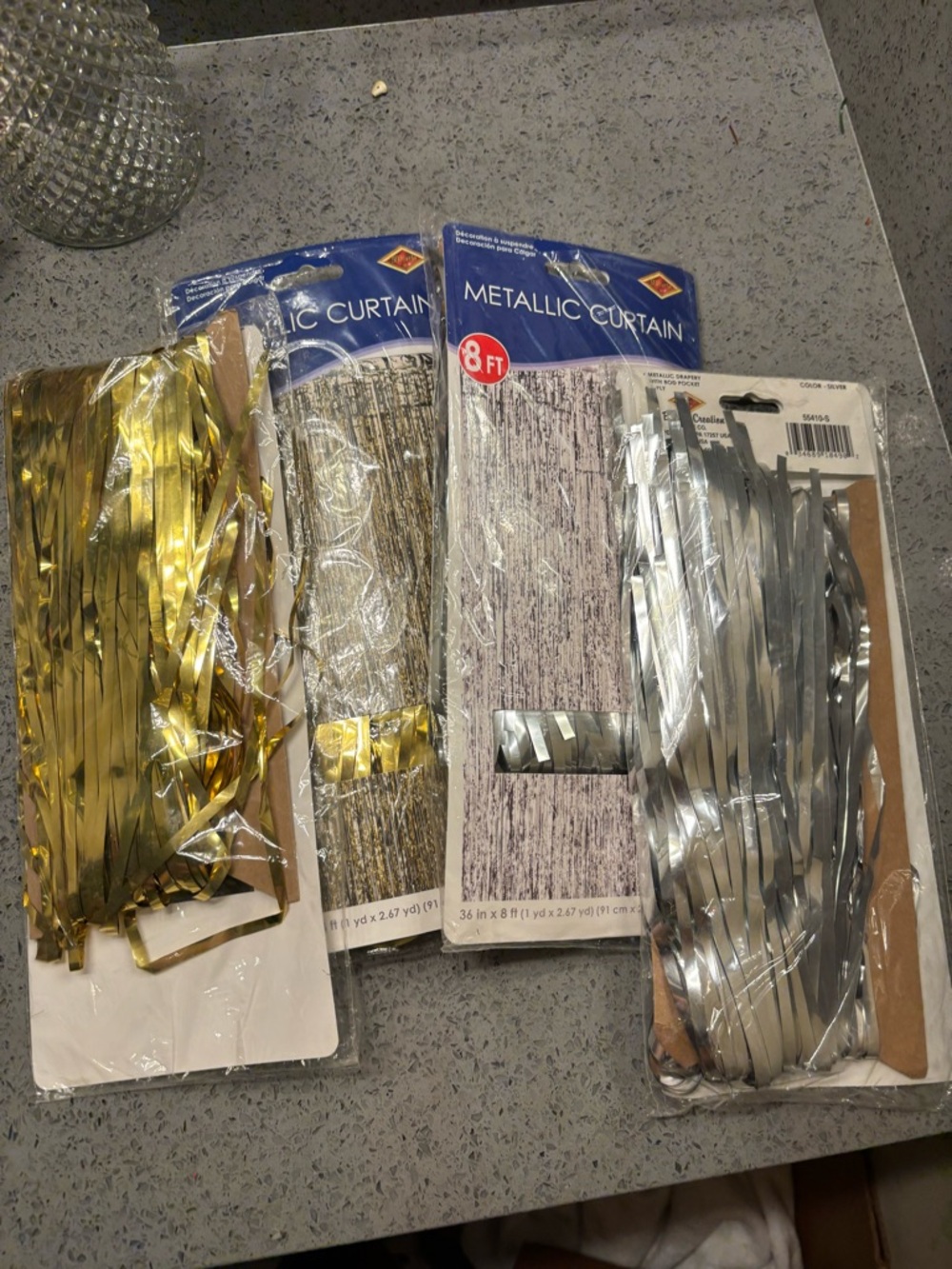 Metallic Fringe Curtains - 2 Gold & 2 Silver